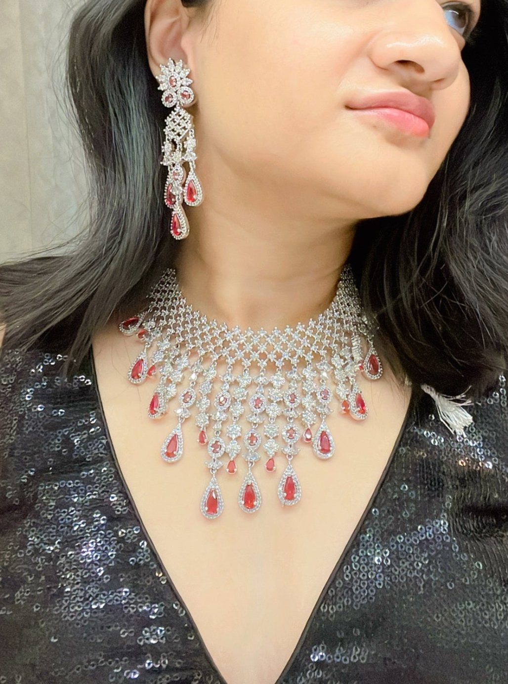 Afreen AD Necklace Set - AJEH Jewellery