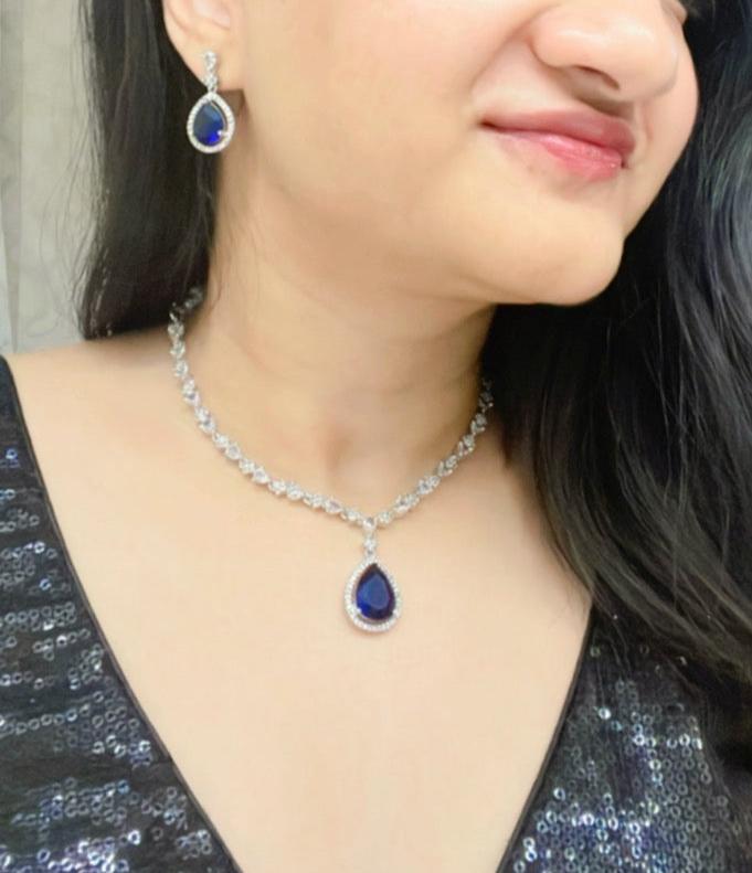 Avyana AD Necklace Set - AJEH Jewellery