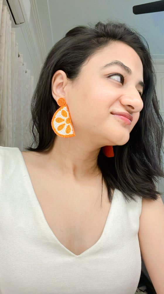 Orange Handbeaded Earrings - AJEH Jewellery