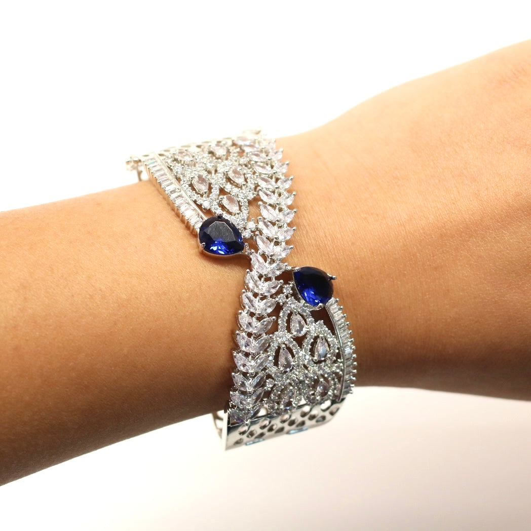 Crystal Glow - American Diamond Silver-Plated Kada Bracelet – Priyaasi