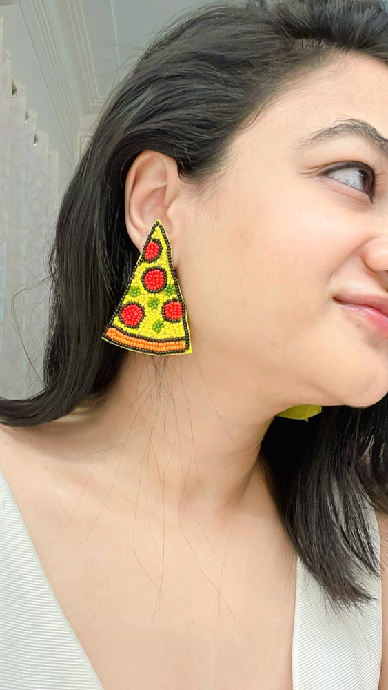 Pizza Handbeaded Earrings - AJEH Jewellery