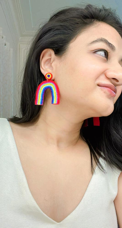 Rainbow Handbeaded Earrings - AJEH Jewellery