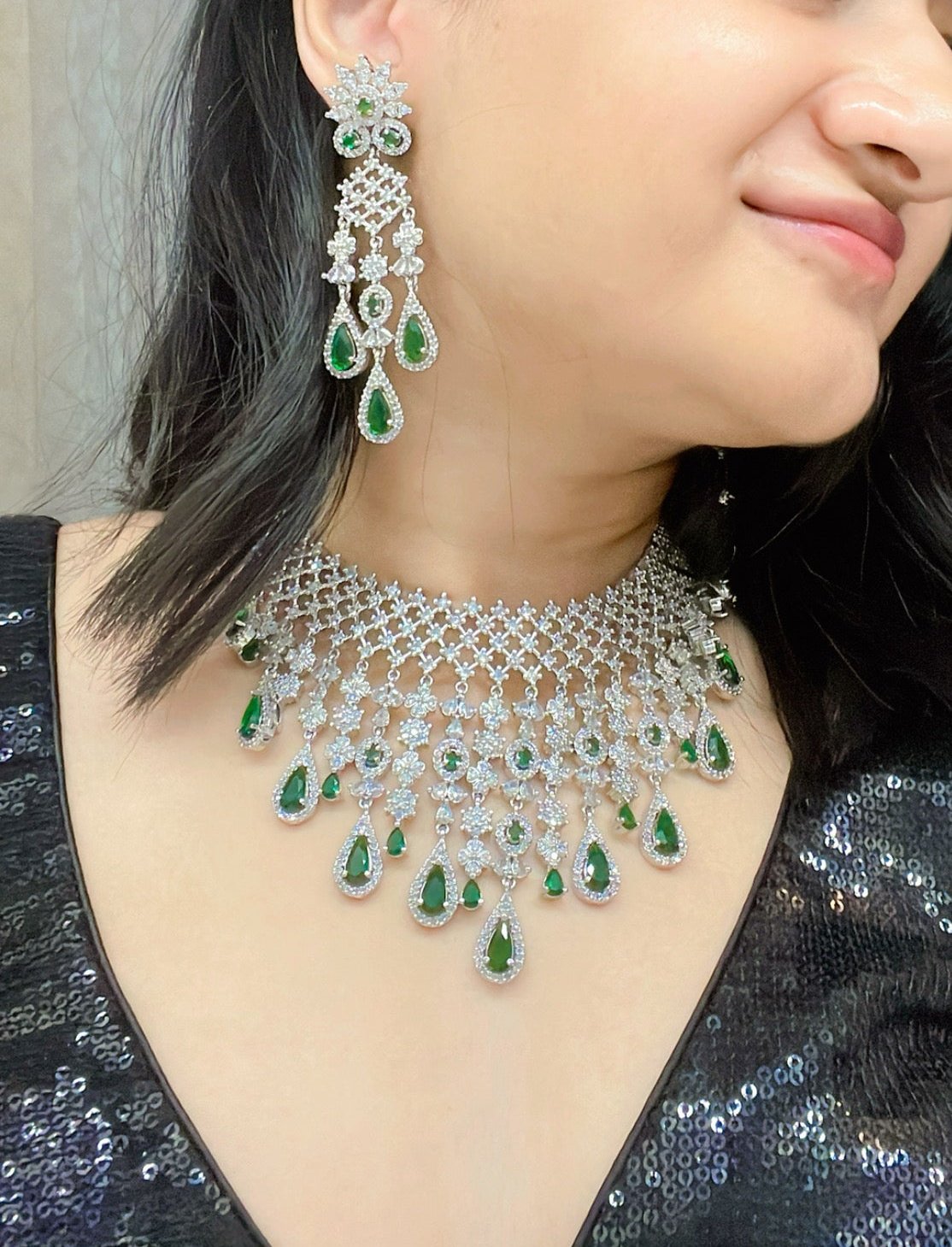 Afreen AD Necklace Set - AJEH Jewellery