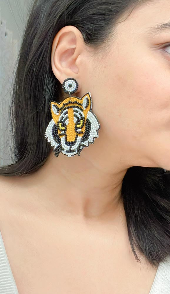 Tiger Handbeaded Earrings - AJEH Jewellery