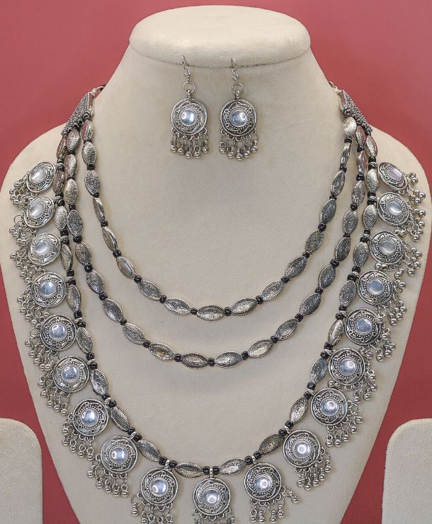 Fiza Multi Layered Oxidised Necklace Set - AJEH Jewellery