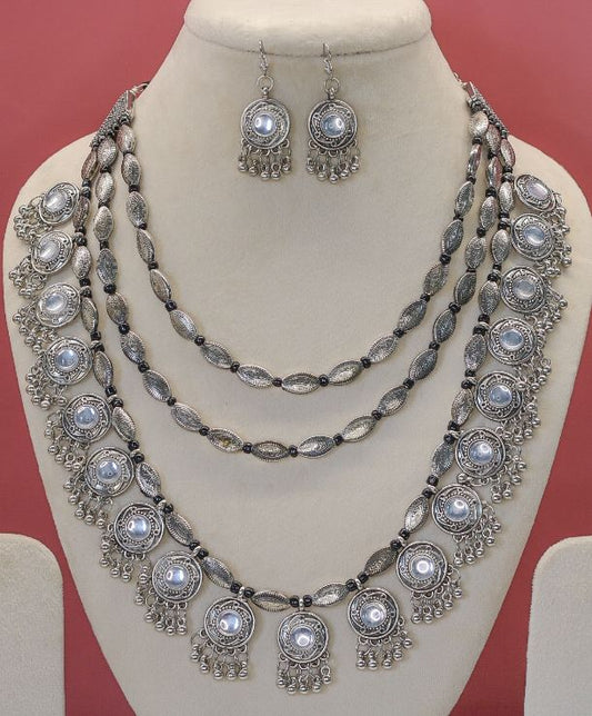 Fiza Multi Layered Oxidised Necklace Set - AJEH Jewellery