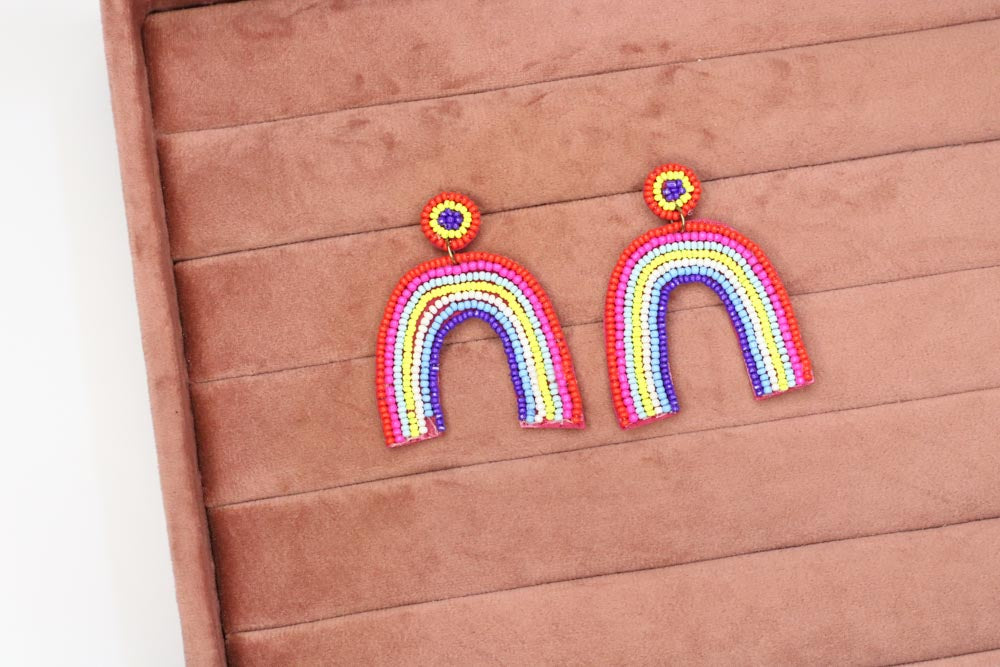 Rainbow Handbeaded Earrings - AJEH Jewellery