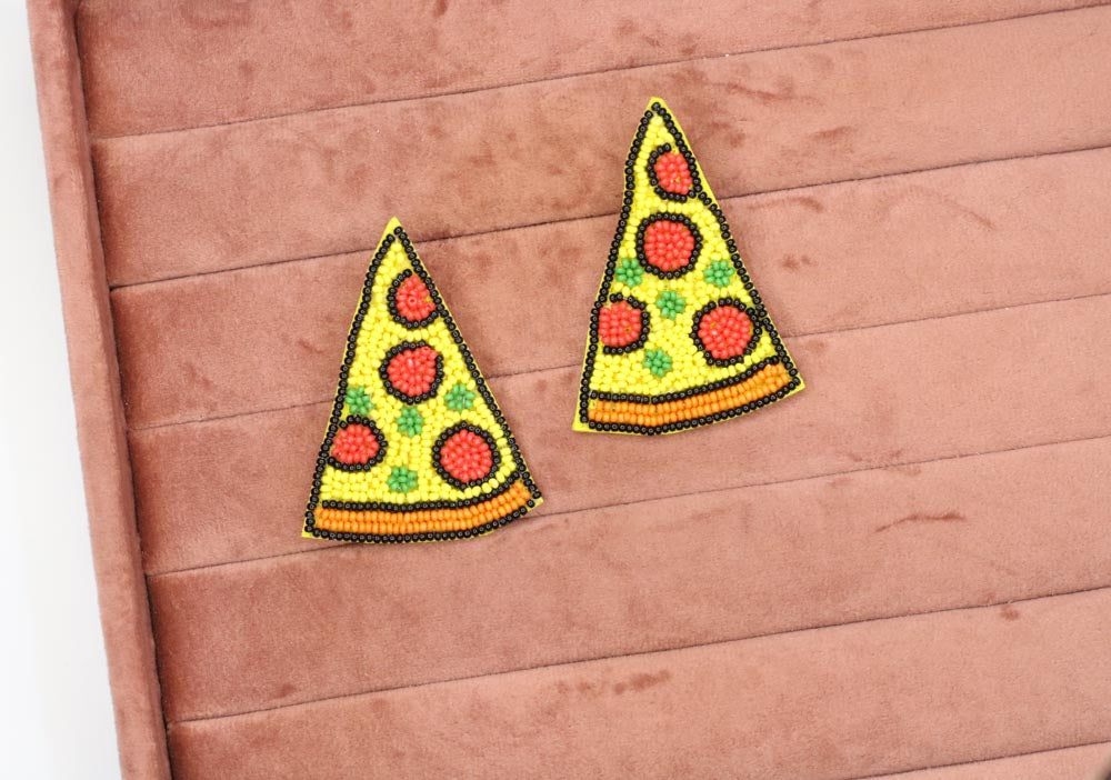 Pizza Handbeaded Earrings - AJEH Jewellery