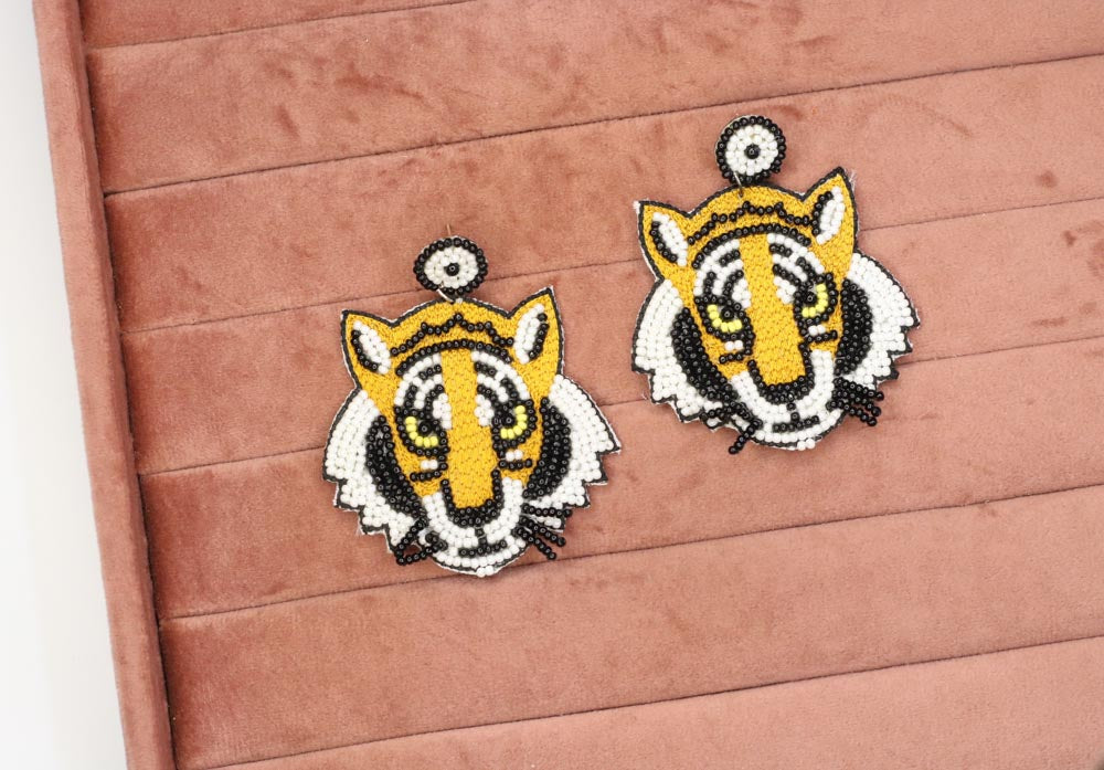 Tiger Handbeaded Earrings - AJEH Jewellery